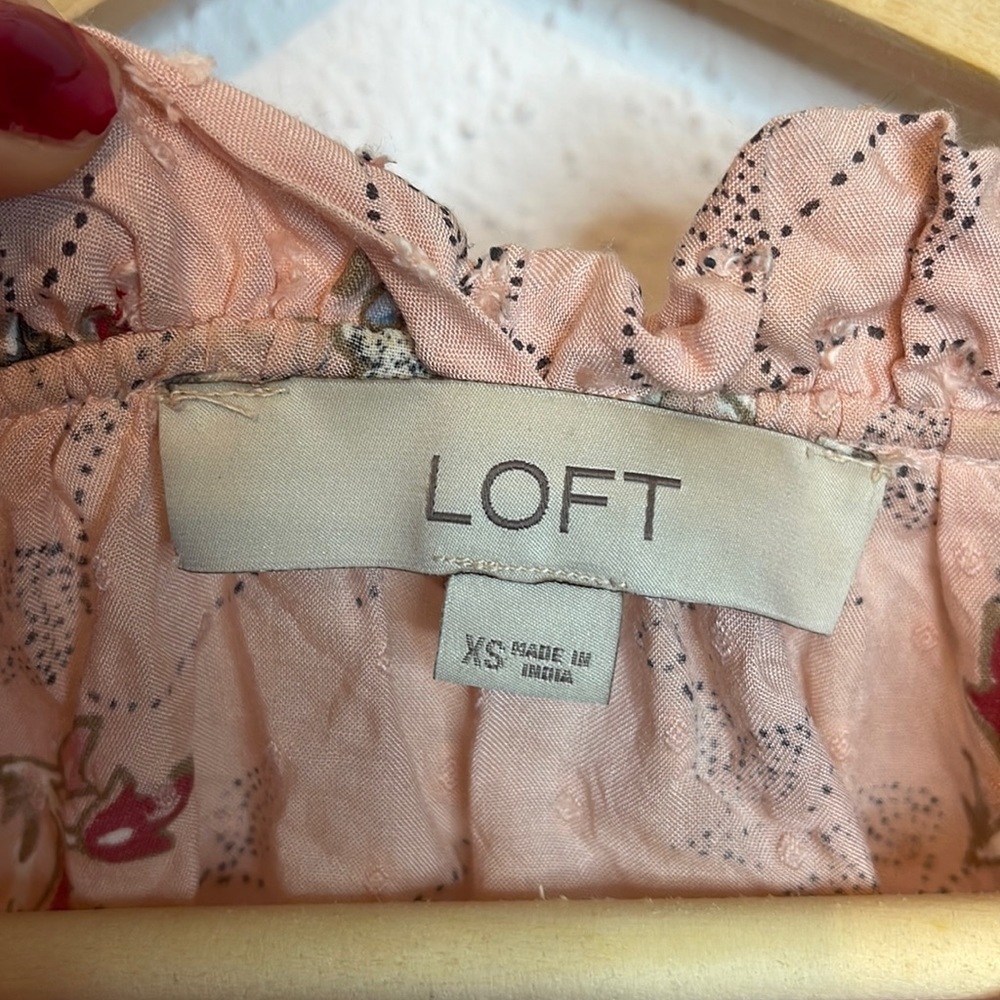 Loft Floral/Ruffle Long Sleeve Shirt Size XS - Picture 2 of 4